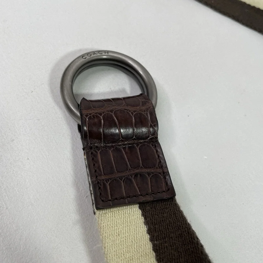 Coach Belt Leather & Canvas D-Ring Style Brown Beige 33